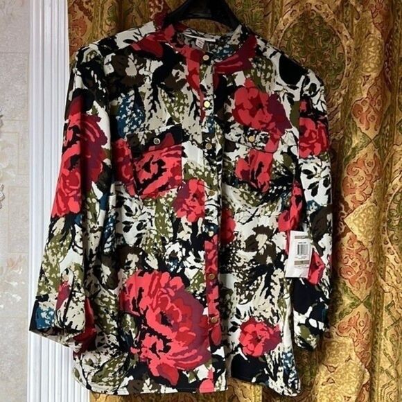 JM Collection long sleeve button down blouse - Picture 1 of 4